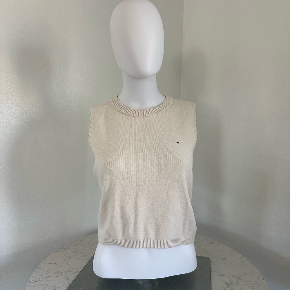 Tommy jeans Sleeveless Knit Tank Top in Cream - Classic Minimal Style